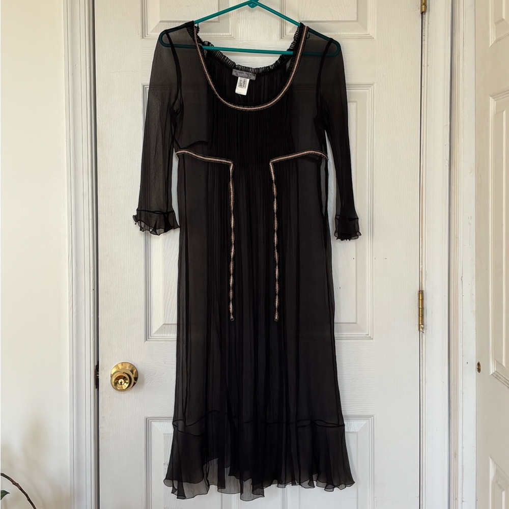 Alberta Ferretti Black Silk Sheer Midi Dress